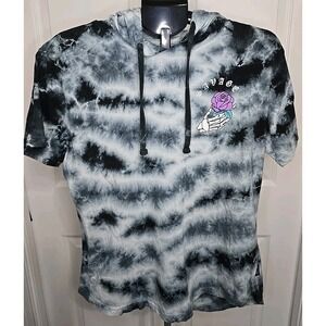 Dikotomy Medium Hooded Short Sleeve Shirt~Savage~ Skeleton Hand & Purple Rose